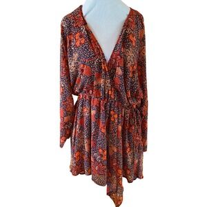 Free People Teegan Paisley Floral Mini Dress Orange Peach Small Boho Festival